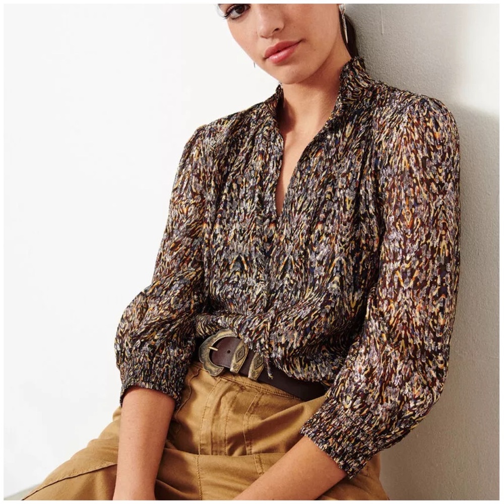 BA&SH Gallas Silk-Blend Ruffle Top